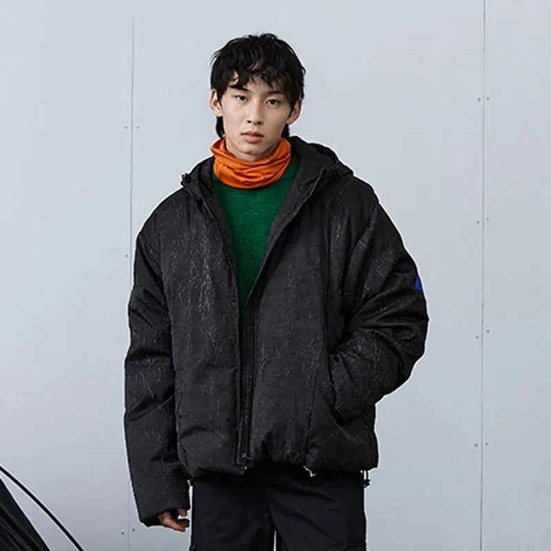 Textured Zipped Puffer Jacket Korean Street Fashion Jacket By Roaring Wild Shop Online at OH Vault