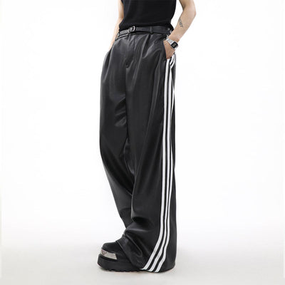 Mr Nearly Casual Three Bar Stripes PU Blazer & Pants Set Korean Street Fashion Clothing Set By Mr Nearly Shop Online at OH Vault