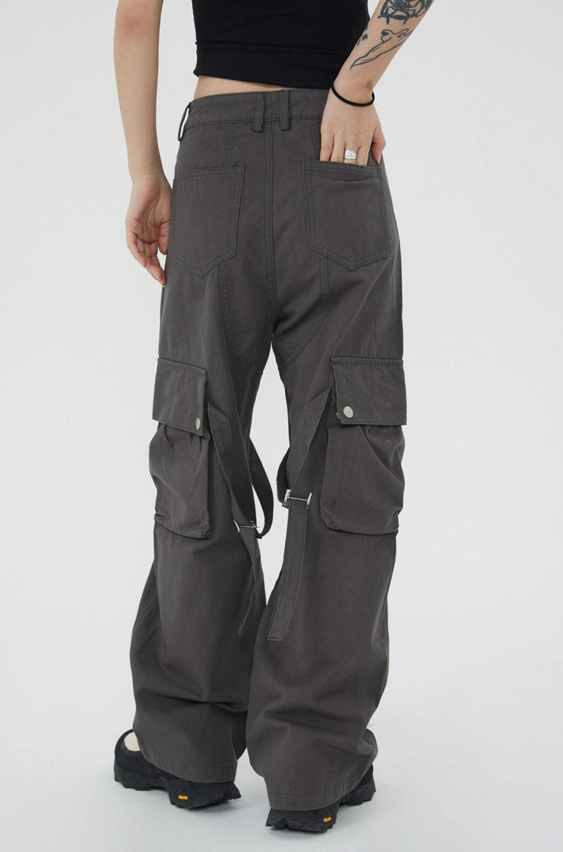 Made Extreme Buckle Strap Button Detailed Cargo Pants Korean Street Fashion Pants By Made Extreme Shop Online at OH Vault