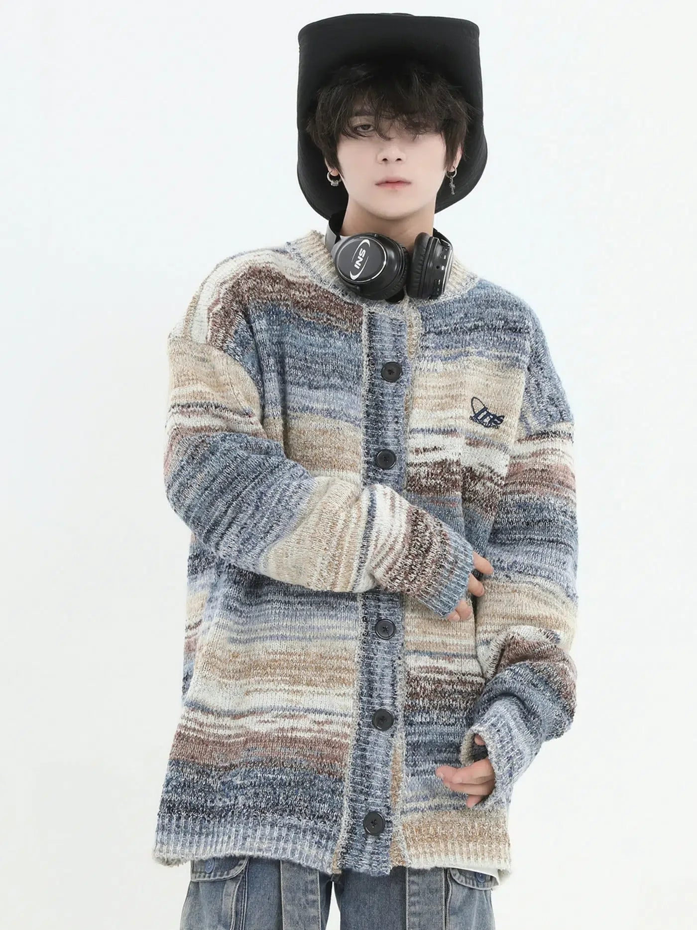 Muted Color Lines Knit Cardigan Korean Street Fashion Cardigan By INS Korea Shop Online at OH Vault