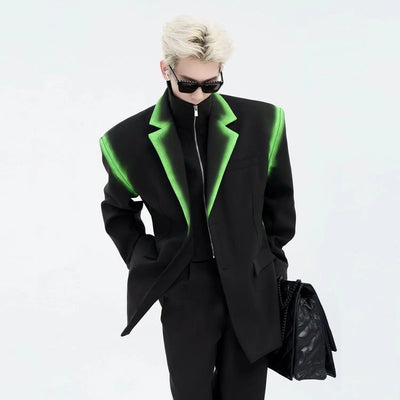Graffiti Contrast Shoulder Pad Blazer Korean Street Fashion Blazer By Slim Black Shop Online at OH Vault