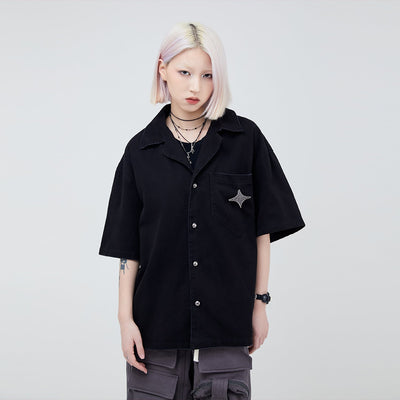 Logo Metal Buttoned Shirt Korean Street Fashion Shirt By Made Extreme Shop Online at OH Vault