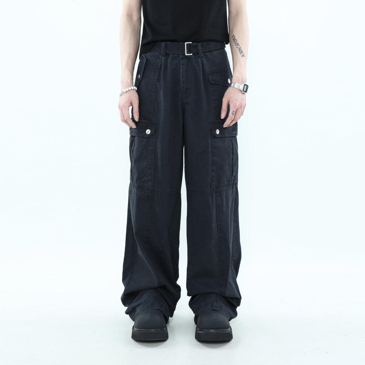 Mr Nearly Buckle Belt Cargo Style Pants Korean Street Fashion Pants By Mr Nearly Shop Online at OH Vault