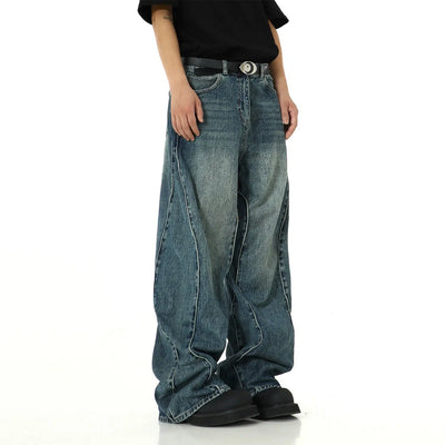 Washed Curve Spliced Wide Leg Jeans Korean Street Fashion Jeans By MEBXX Shop Online at OH Vault