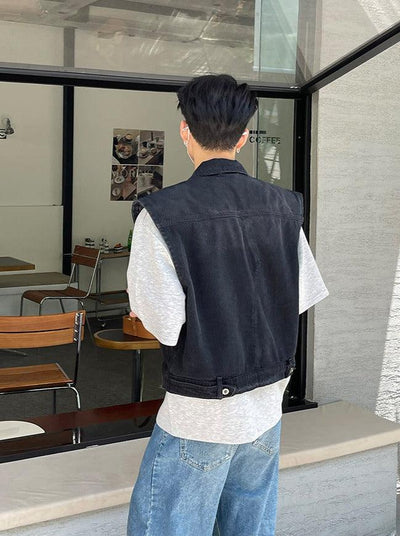 Washed Buttoned Strap Denim Vest Korean Street Fashion Vest By Poikilotherm Shop Online at OH Vault