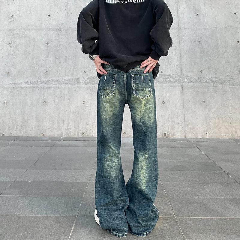 Washed Whisker Straight Cut Jeans Korean Street Fashion Jeans By A PUEE Shop Online at OH Vault