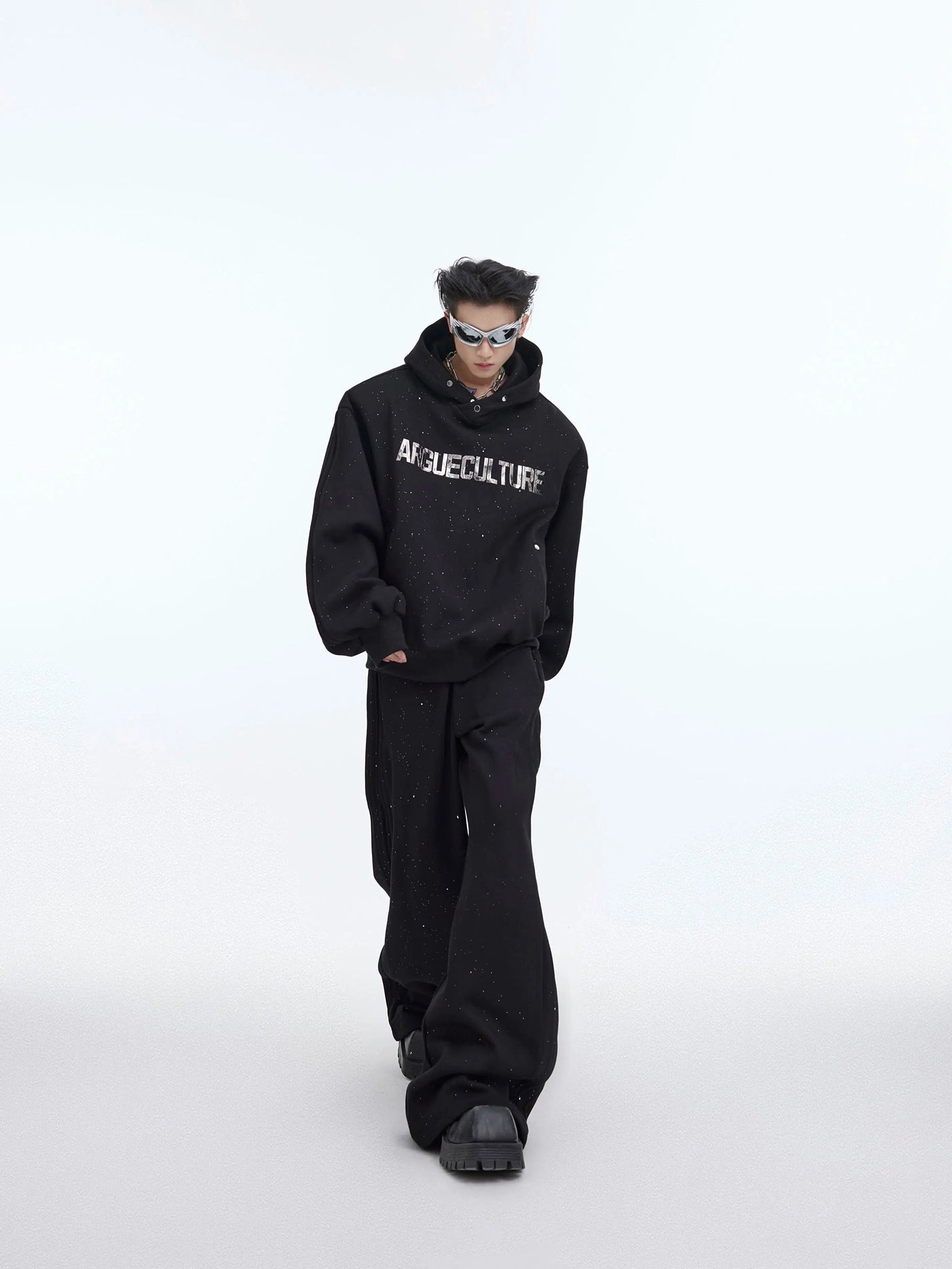 Metallic Logo Hoodie & Sweatpants Clothing Set Korean Street Fashion Clothing Set By Argue Culture Shop Online at OH Vault