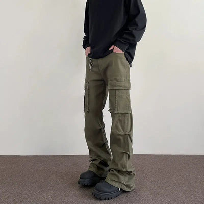 Side Pleats Flared Cargo Pants Korean Street Fashion Pants By A PUEE Shop Online at OH Vault