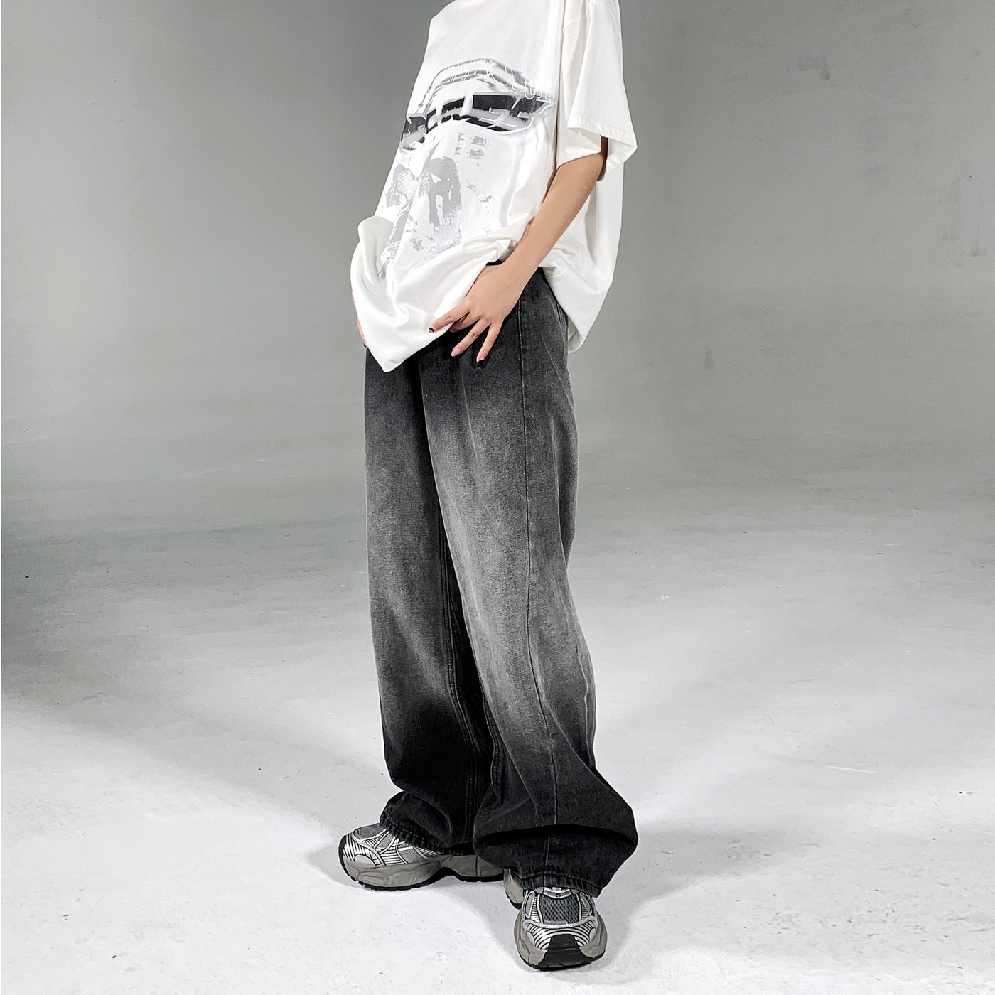 Gradient Washed Wide Leg Jeans Korean Street Fashion Jeans By Ash Dark Shop Online at OH Vault