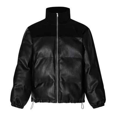 Stand Collar Spliced Detail PU Leather Jacket Korean Street Fashion Jacket By Made Extreme Shop Online at OH Vault