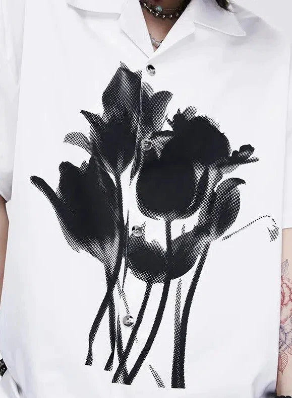 Black Watercolor Flowers Shirt Korean Street Fashion Shirt By Cro World Shop Online at OH Vault