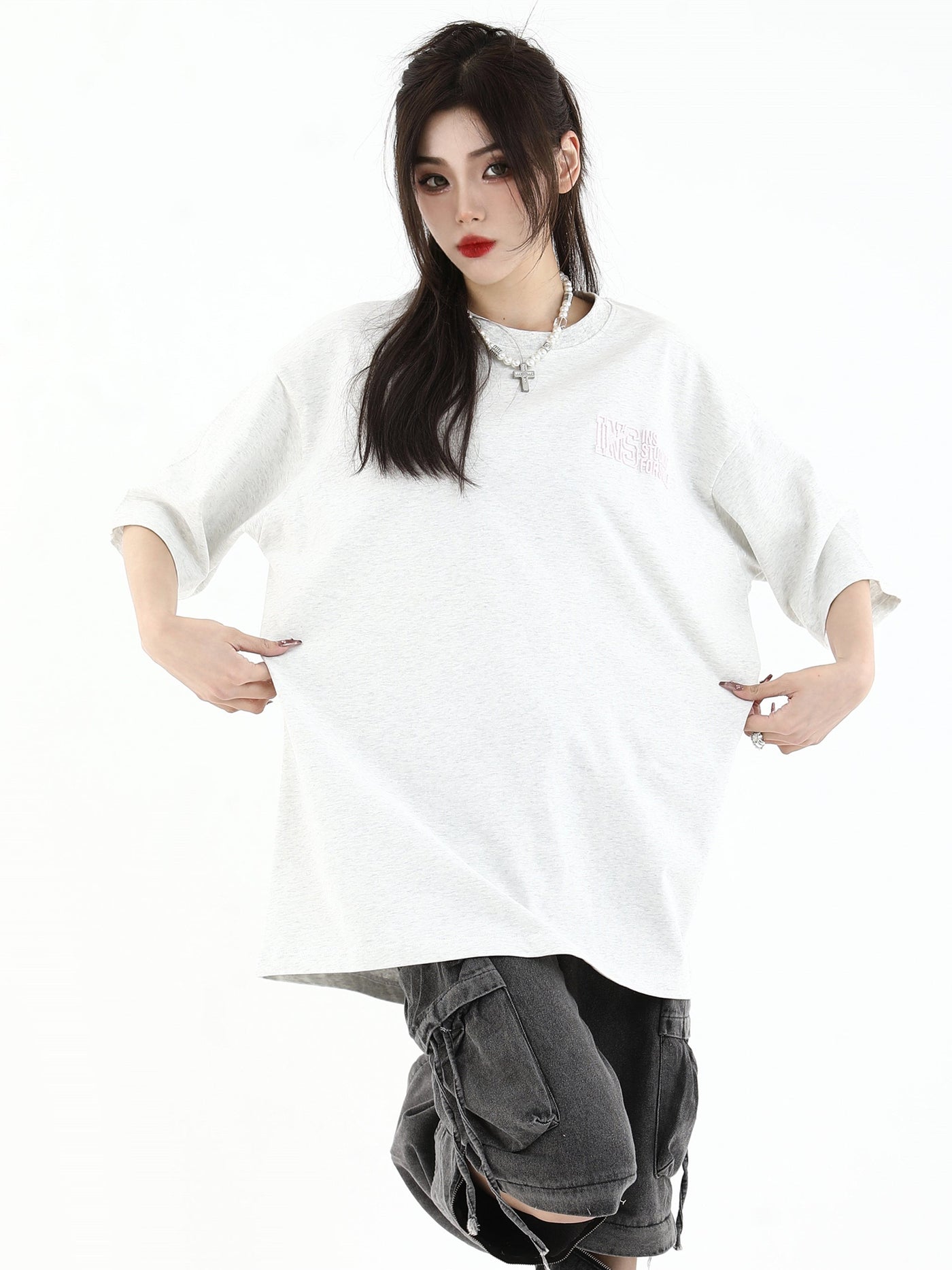 Basic Logo Embroidery T-Shirt Korean Street Fashion T-Shirt By INS Korea Shop Online at OH Vault