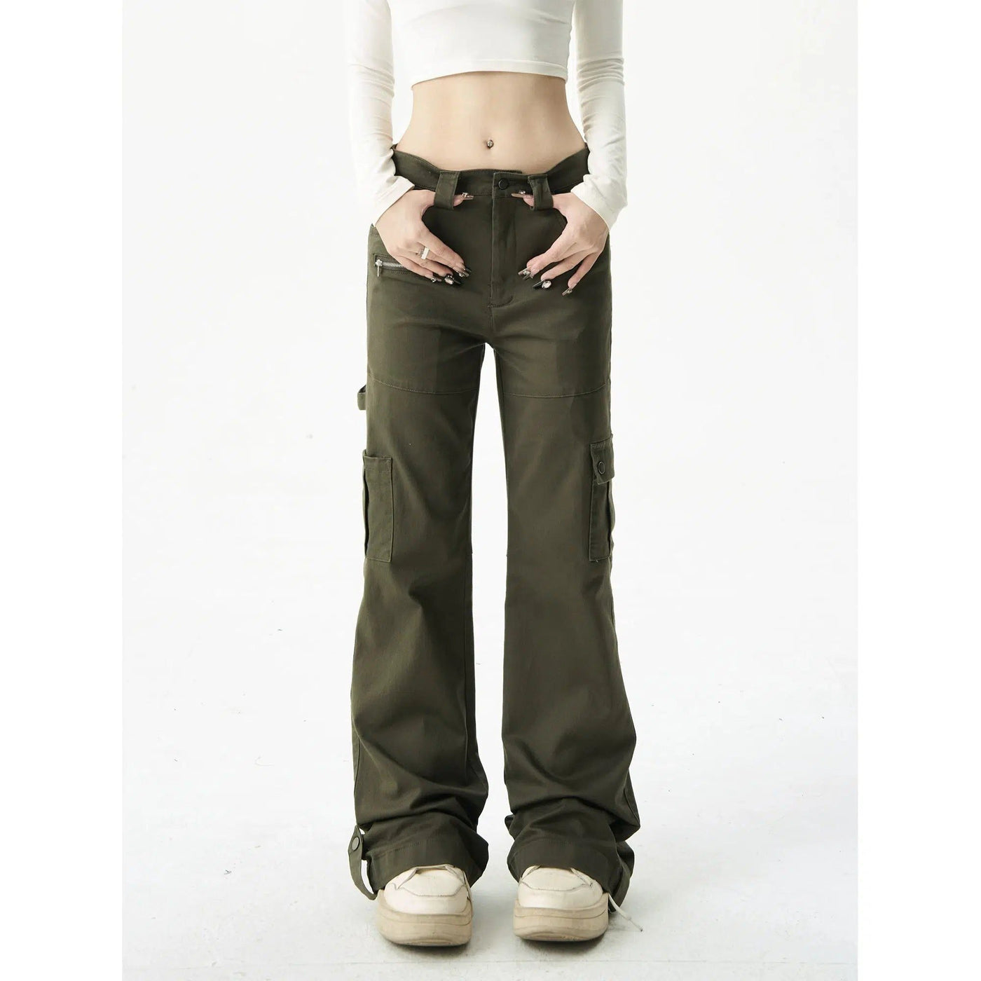 Casual Slim Fit Flared Cargo Pants Korean Street Fashion Pants By MaxDstr Shop Online at OH Vault