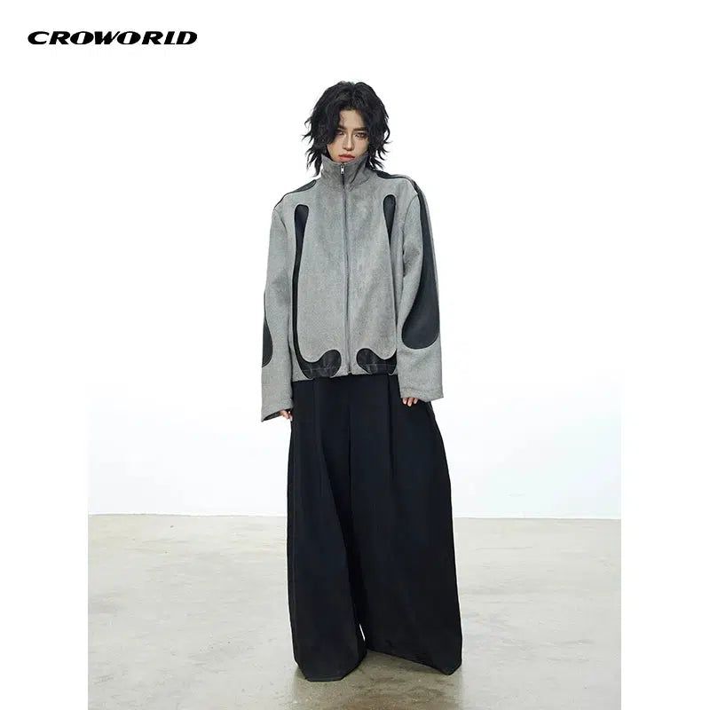 Contrast High Collar Leather Jacket Korean Street Fashion Jacket By Cro World Shop Online at OH Vault