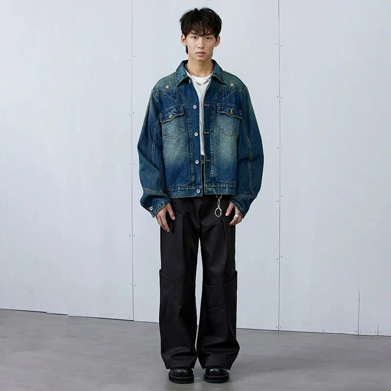 Sun Ray Stitch Denim Jacket Korean Street Fashion Jacket By Roaring Wild Shop Online at OH Vault