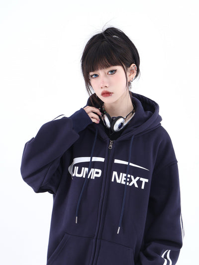 Casual Logo Zipped Hoodie Korean Street Fashion Hoodie By Jump Next Shop Online at OH Vault