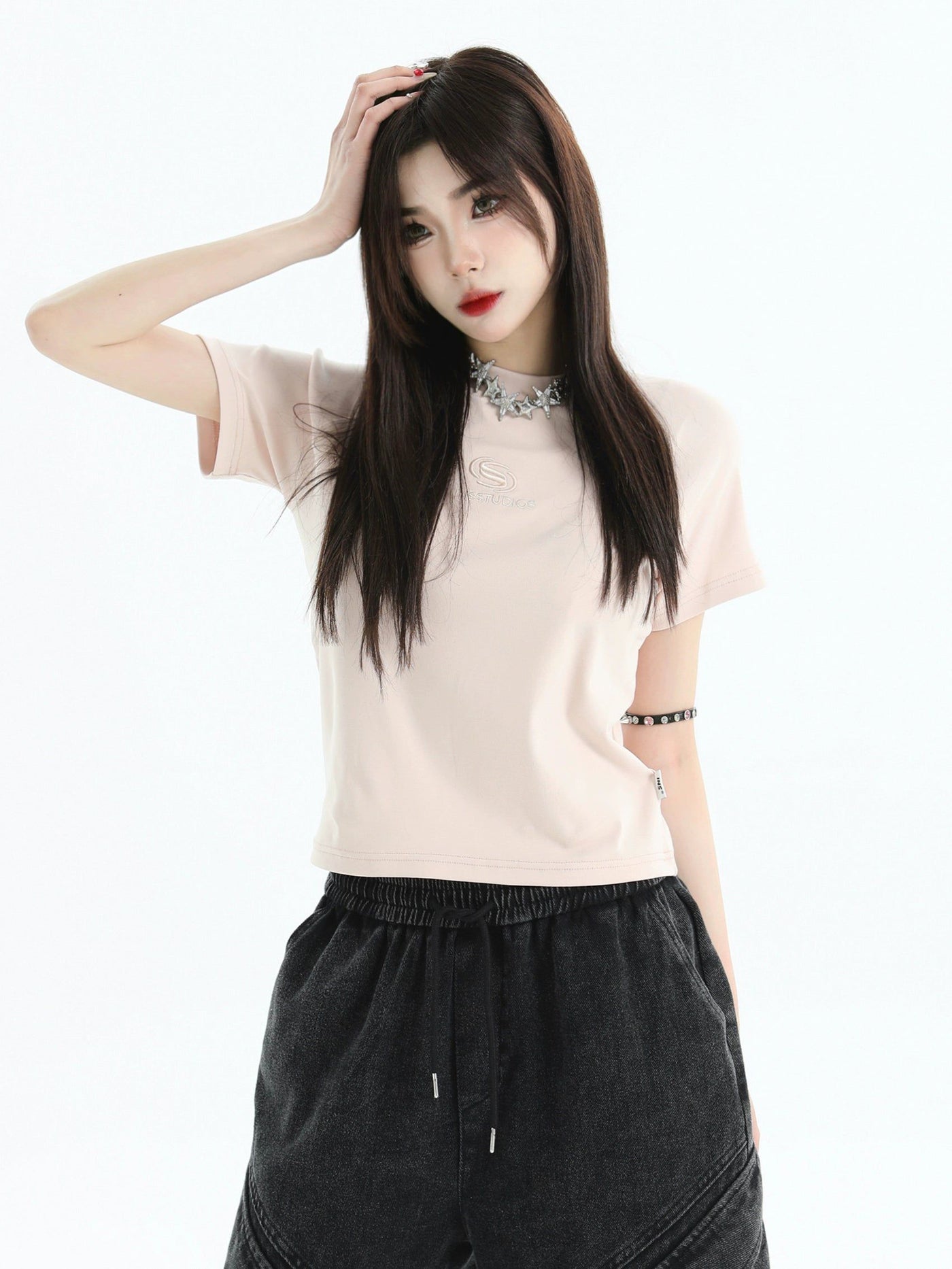 Embroidered Logo Casual T-Shirt Korean Street Fashion T-Shirt By INS Korea Shop Online at OH Vault