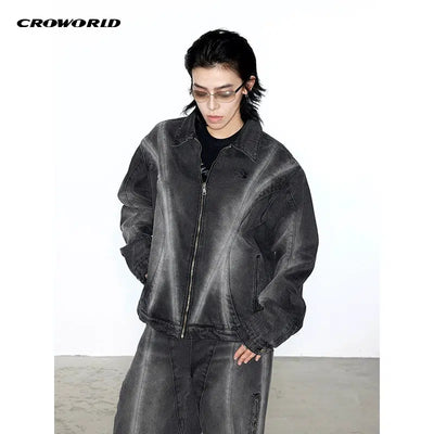 Lines Detail Washed Denim Jacket Korean Street Fashion Jacket By Cro World Shop Online at OH Vault