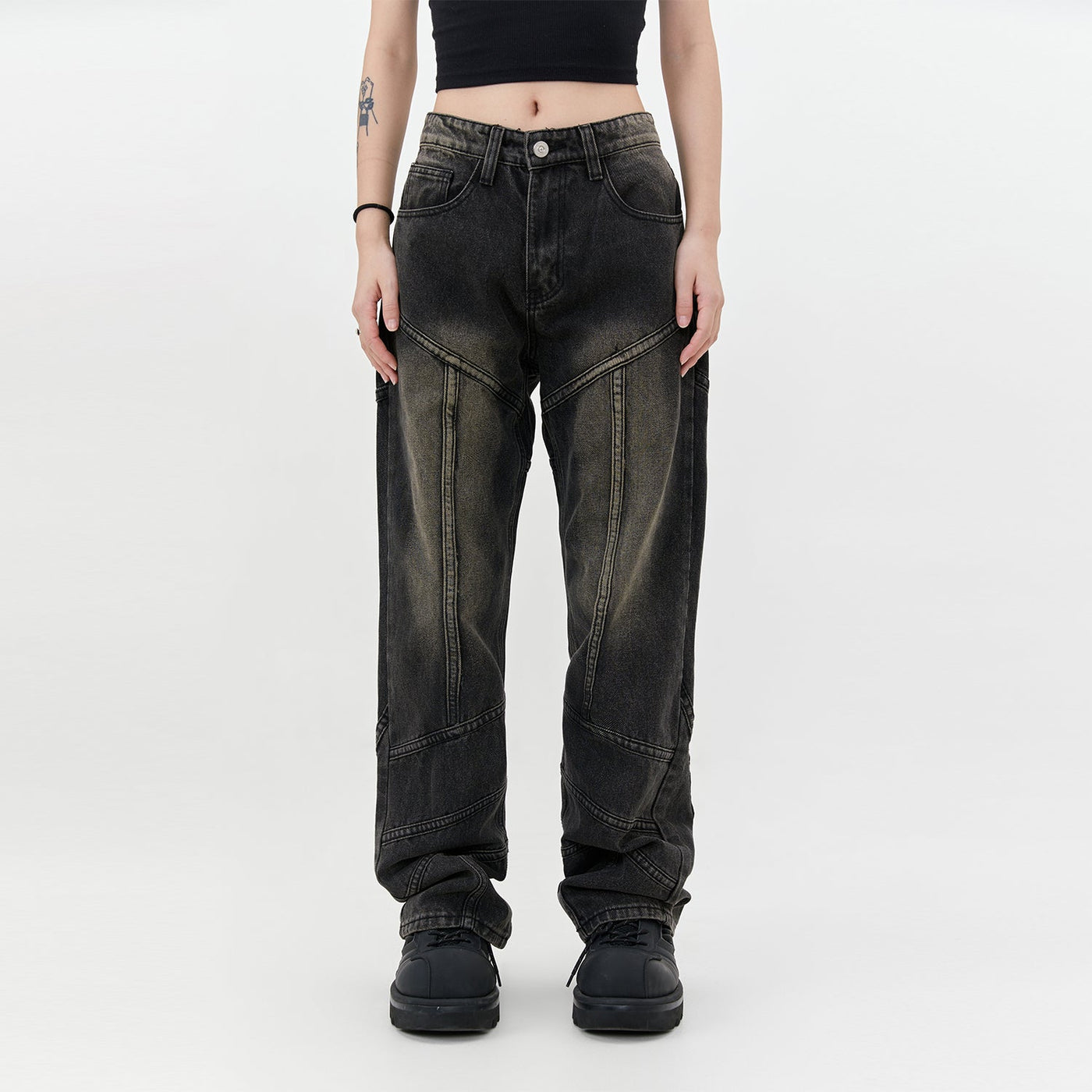Vintage Washed Seam Detail Jeans Korean Street Fashion Jeans By Made Extreme Shop Online at OH Vault
