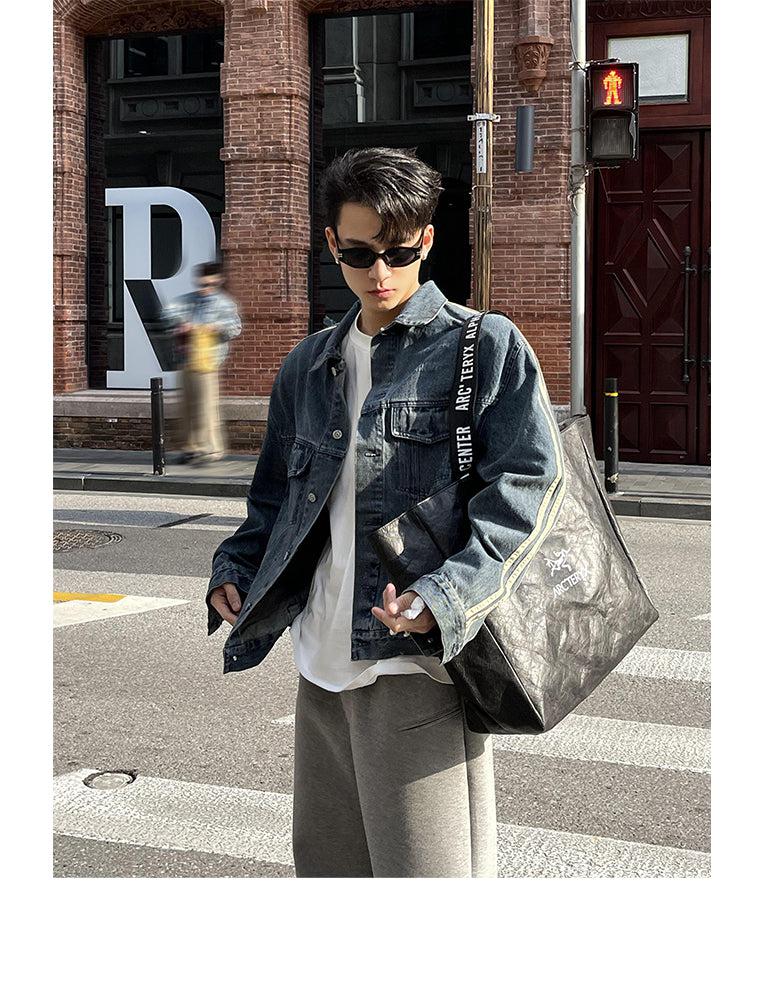 Washed Classic Stripes Denim Jacket Korean Street Fashion Jacket By Poikilotherm Shop Online at OH Vault
