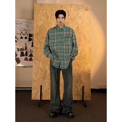 Classic Plaid Button Front Shirt Korean Street Fashion Shirt By Mr Nearly Shop Online at OH Vault