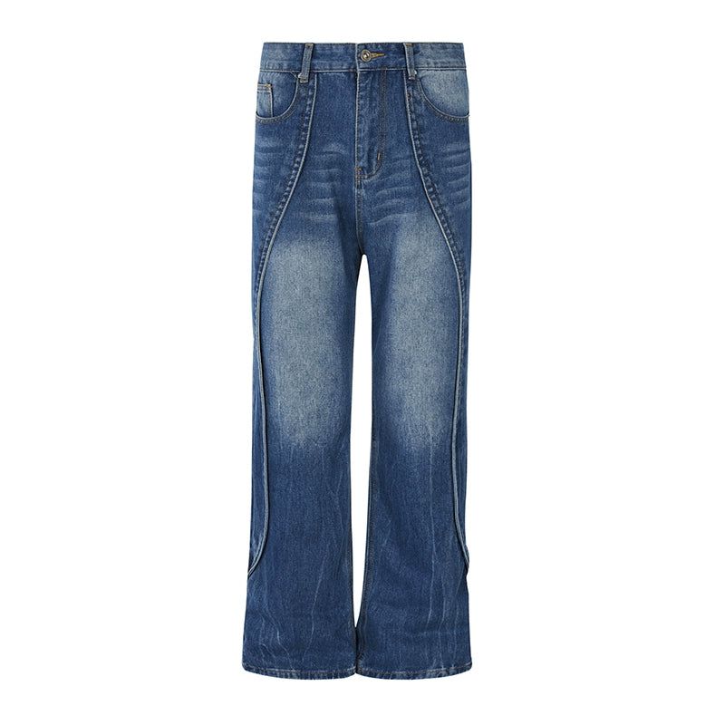 Stitched Wave Flared Jeans Korean Street Fashion Jeans By A PUEE Shop Online at OH Vault