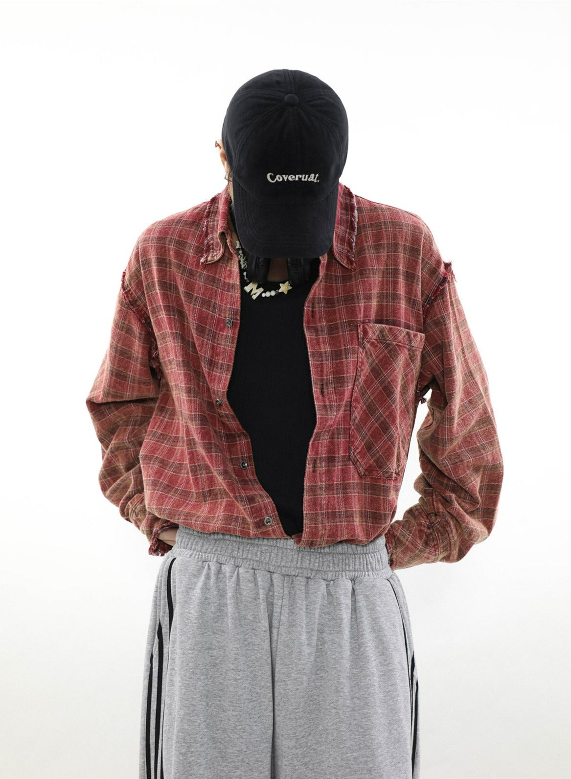 Vintage Distressed Style Plaid Shirt Korean Street Fashion Shirt By Mr Nearly Shop Online at OH Vault