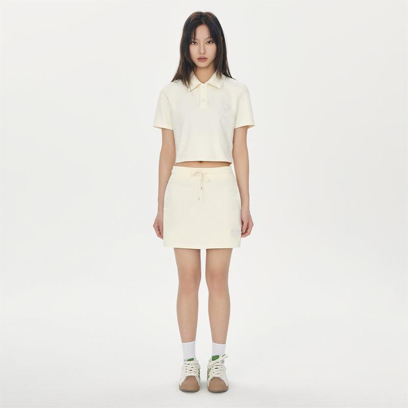 WORKSOUT Heart Logo Cropped Polo & Drawstring Skirt Set Korean Street Fashion Clothing Set By WORKSOUT Shop Online at OH Vault