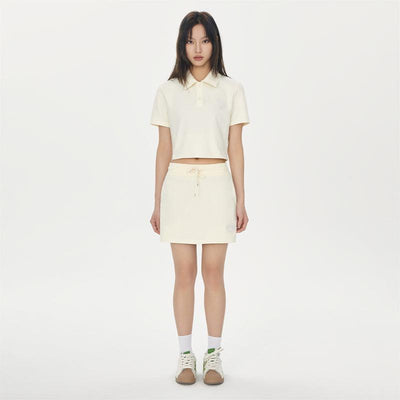 Heart Logo Cropped Polo & Drawstring Skirt Set Korean Street Fashion Clothing Set By WORKSOUT Shop Online at OH Vault