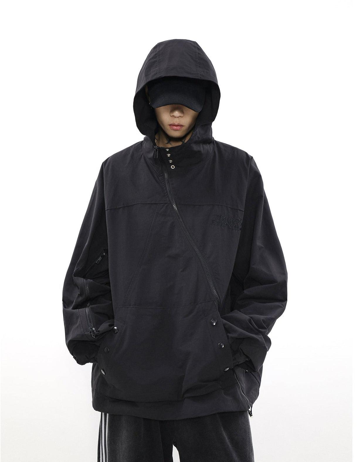 Solid Asymmetrical Zip-Up Hoodie Korean Street Fashion Hoodie By Mr Nearly Shop Online at OH Vault