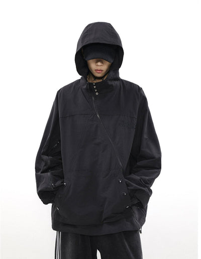 Mr Nearly Solid Asymmetrical Zip-Up Hoodie Korean Street Fashion Hoodie By Mr Nearly Shop Online at OH Vault