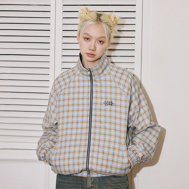 Plaid Collar Zipped Jacket Korean Street Fashion Jacket By WORKSOUT Shop Online at OH Vault
