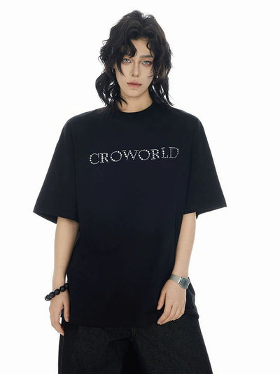 Rhinestone Logo T-Shirt Korean Street Fashion T-Shirt By Cro World Shop Online at OH Vault