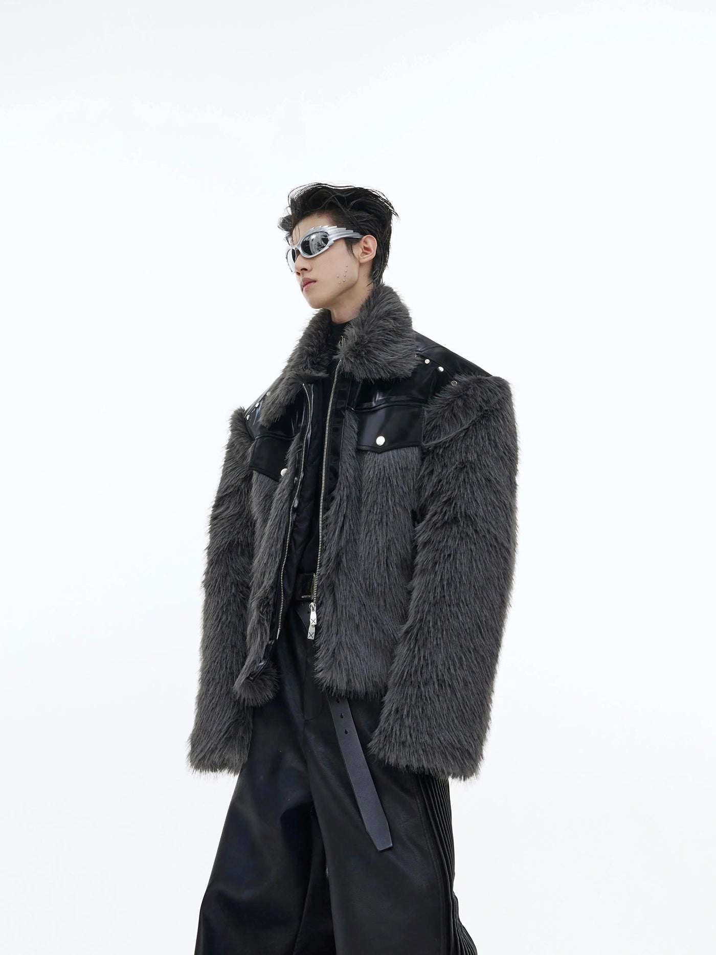 Fur and Leather Splice Jacket Korean Street Fashion Jacket By Argue Culture Shop Online at OH Vault