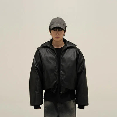 Thickened Lapel PU Leather Jacket Korean Street Fashion Jacket By 77Flight Shop Online at OH Vault