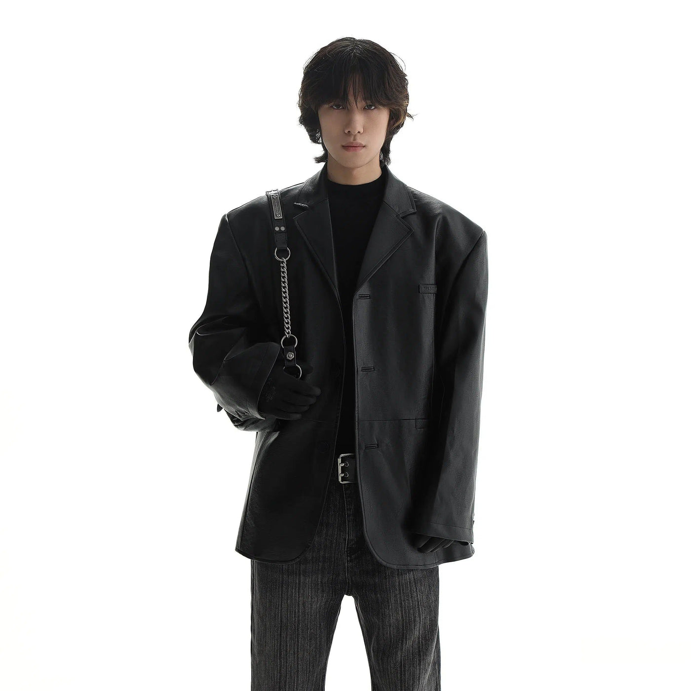 Wide Shoulder PU Leather Jacket Korean Street Fashion Jacket By Mason Prince Shop Online at OH Vault