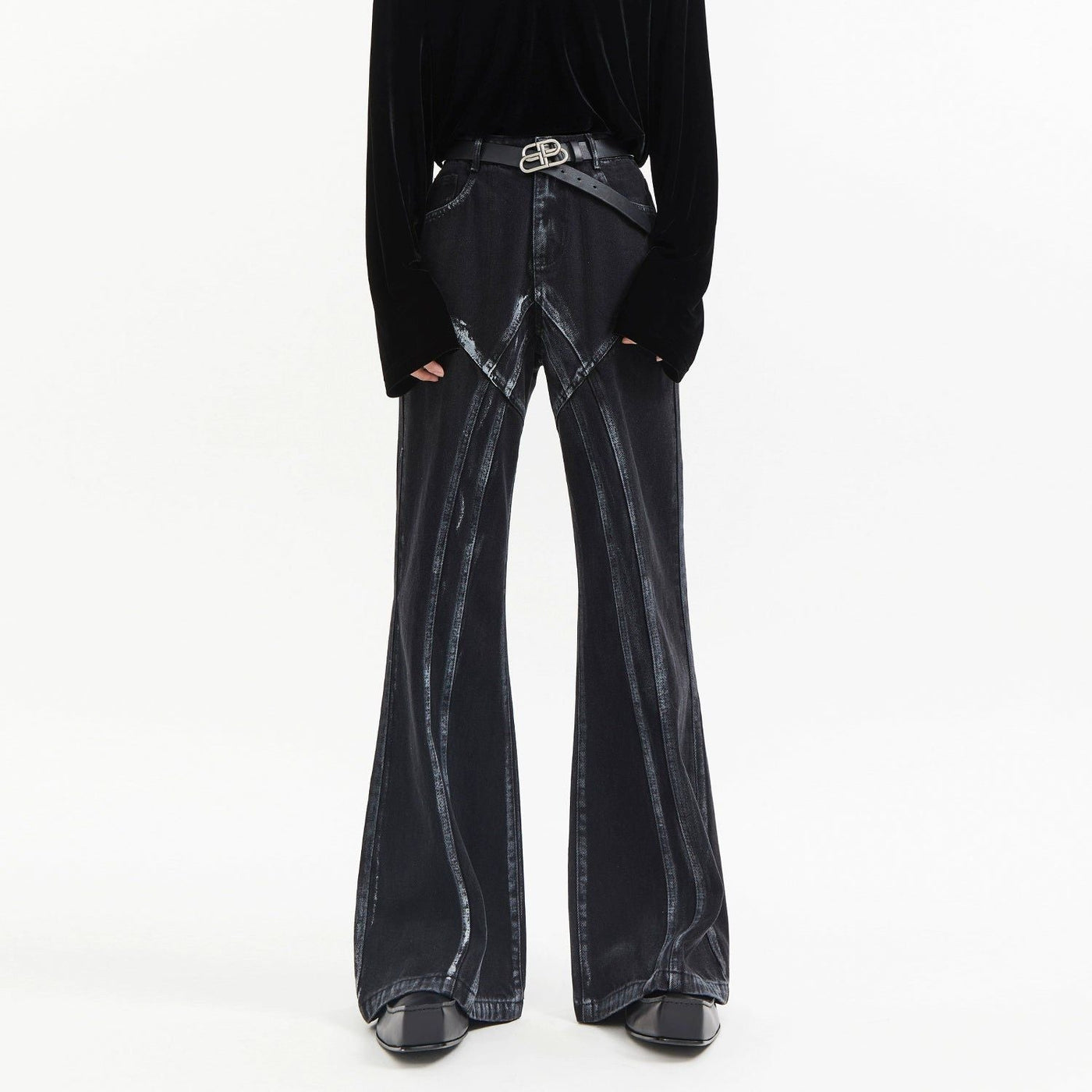 Painted Lines High Waisted Jeans Korean Street Fashion Jeans By Slim Black Shop Online at OH Vault