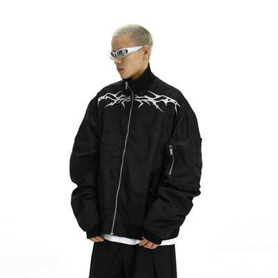 Sleek Embroidered Bomber Jacket Korean Street Fashion Jacket By MEBXX Shop Online at OH Vault
