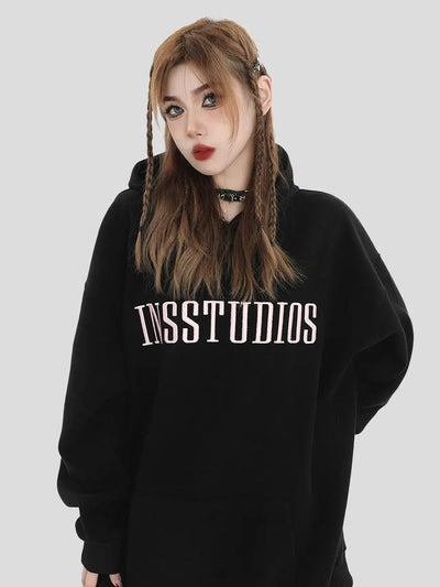 INS Korea Stitched Logo Casual Hoodie Korean Street Fashion Hoodie By INS Korea Shop Online at OH Vault