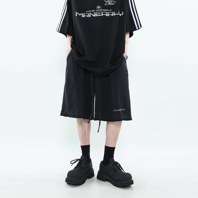 Mr Nearly Drawstring Embroidered Text Sweat Shorts Korean Street Fashion Shorts By Mr Nearly Shop Online at OH Vault