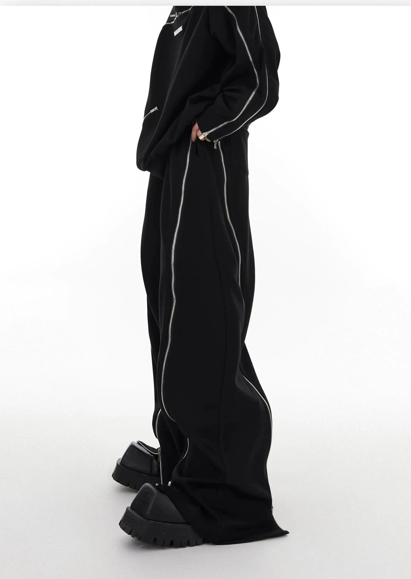 Zipper Outline Crewneck & Pants Set Korean Street Fashion Clothing Set By Argue Culture Shop Online at OH Vault