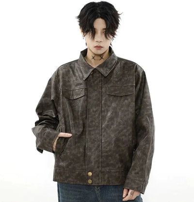 Washed Faux Leather Jacket Korean Street Fashion Jacket By Mr Nearly Shop Online at OH Vault