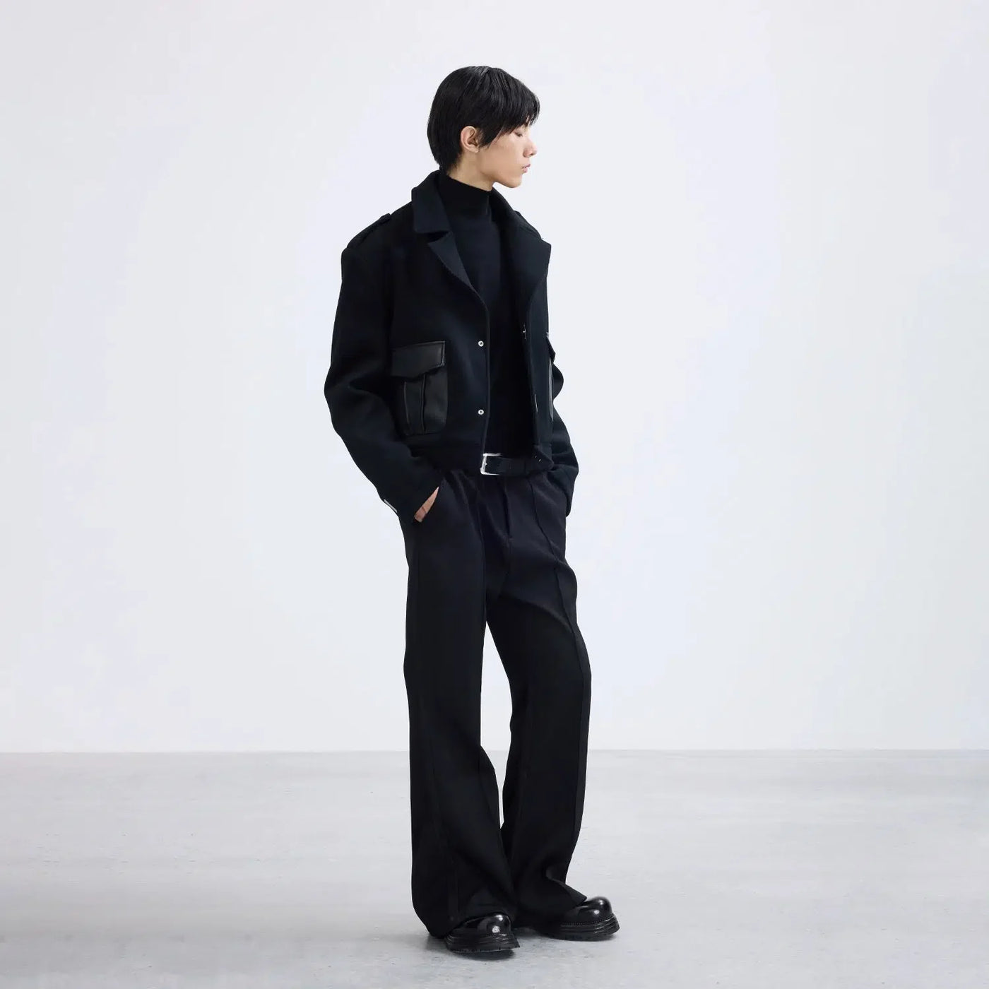 PU Leather Pocket Cropped Blazer Korean Street Fashion Blazer By Terra Incognita Shop Online at OH Vault