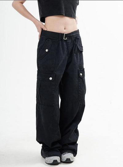 Buckle Belt Cargo Pants Korean Street Fashion Pants By Made Extreme Shop Online at OH Vault