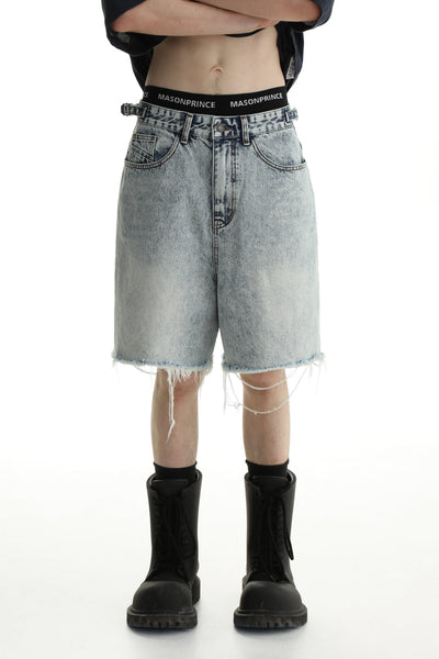 Faded Raw Edge Denim Shorts & Jeans Set Korean Street Fashion Clothing Set By Mason Prince Shop Online at OH Vault