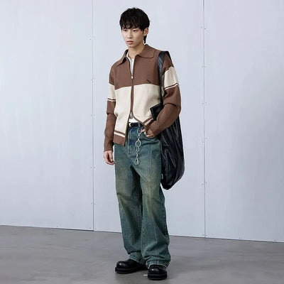 Color Blocks Zipped Knit Jacket Korean Street Fashion Jacket By Roaring Wild Shop Online at OH Vault