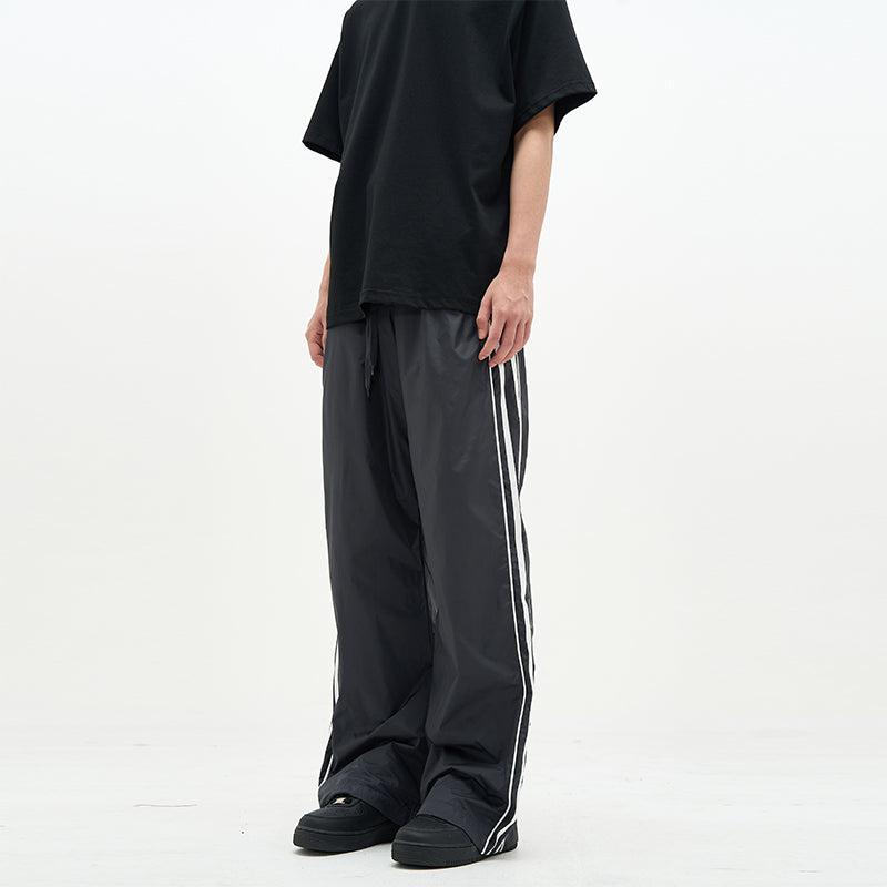 77Flight Drawstring Waist Side Striped Pants Korean Street Fashion Pants By 77Flight Shop Online at OH Vault