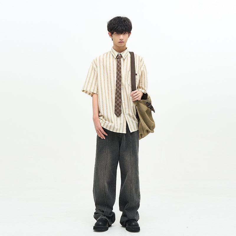 Collegiate Neck Tie Stripes Shirt Korean Street Fashion Shirt By 77Flight Shop Online at OH Vault