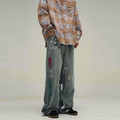 Washed Paint Splatter Ripped Jeans Korean Street Fashion Jeans By 77Flight Shop Online at OH Vault