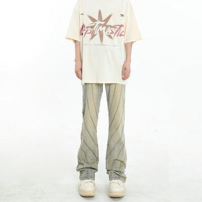 MaxDstr Washed Wrinkled Flare Leg Jeans Korean Street Fashion Jeans By MaxDstr Shop Online at OH Vault